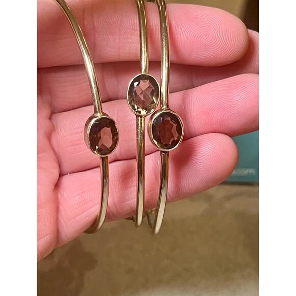 Julie Vos Gold Bangle Bracelet Medium Set of 3 Brown Stone Jewelry Stack boho - Picture 5 of 10